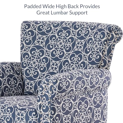 BELLEZE Upholstered Wingback Accent Chair, Navy Blue/White C510