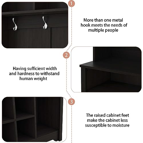 Hall Tree with Storage Bench, 60 Inch Wooden Mudroom Bench Q2403