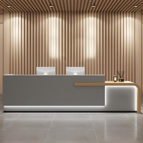 Reception Desk with Counter,Open Front Desk Reception Counter with Lockable Drawer & Door Cabinet, Salon Reception Modern Large Counter Table for Store Shop Office,B,L 120cm/47in