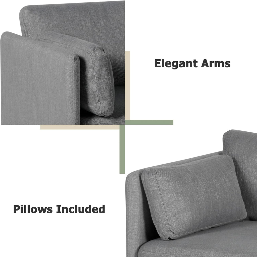 3 PCS Living Room Sofa Set, Modern Upholstered Armchair Loveseat Couches with Pillows, Grey J3915