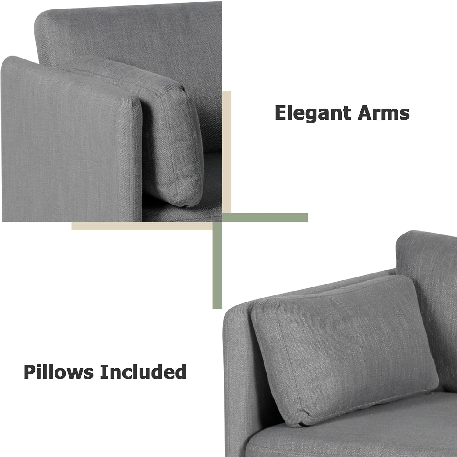 3 PCS Living Room Sofa Set, Modern Upholstered Armchair Loveseat Couches with Pillows, Grey J3915