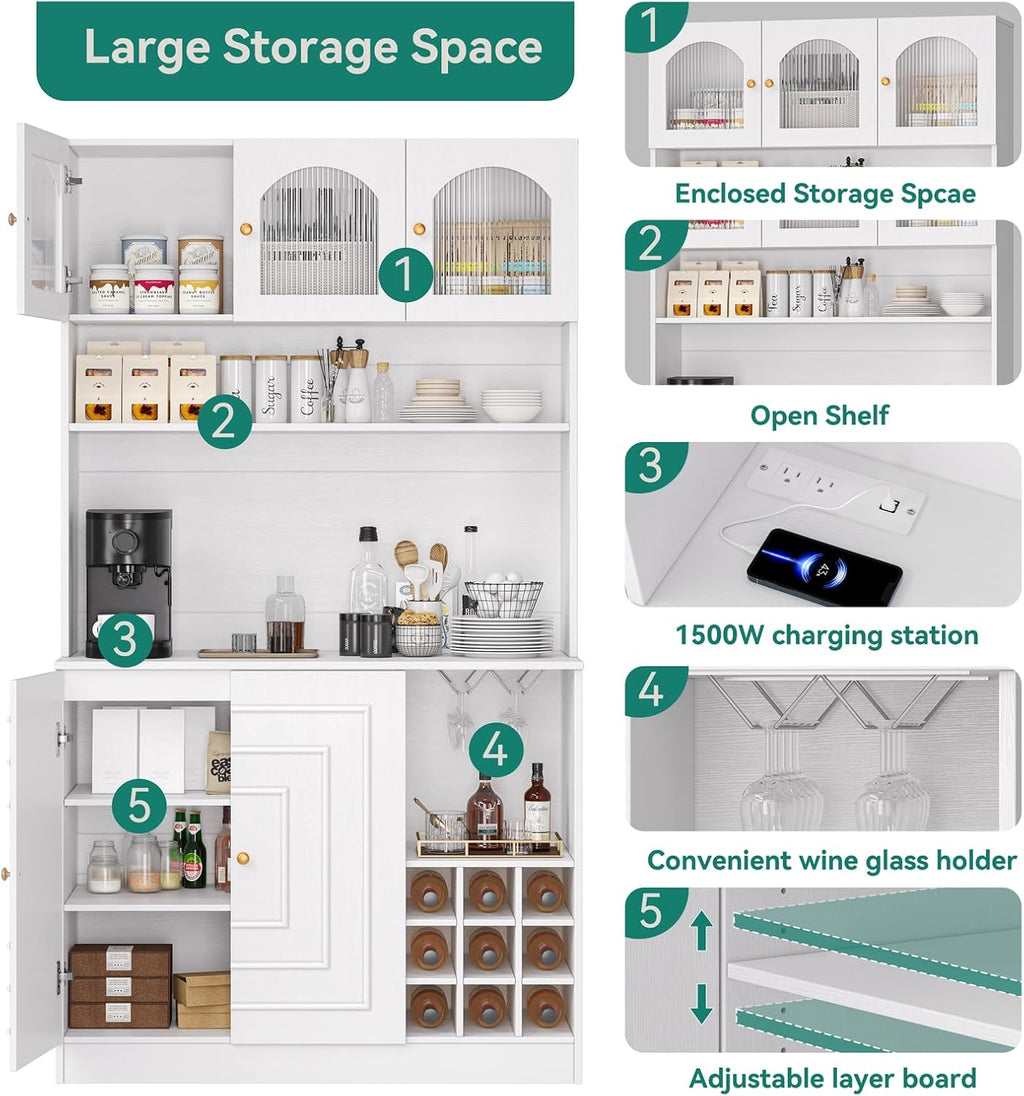 White Freestanding Kitchen Pantry Cabinet with Storage, 71" Tall Q629