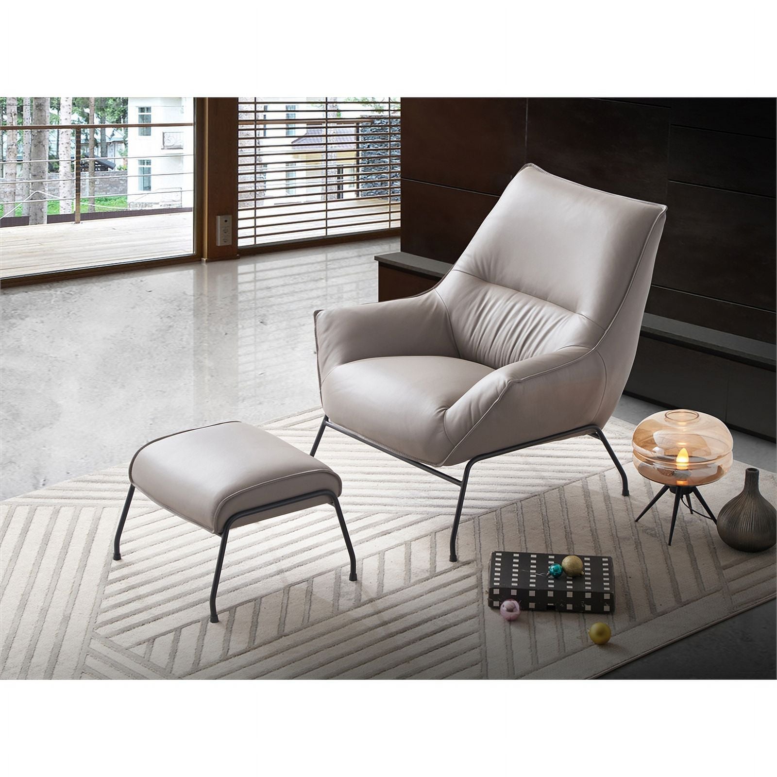 ACME Furniture Jabel Upholstered Leather Accent Chair and Ottoman K9499