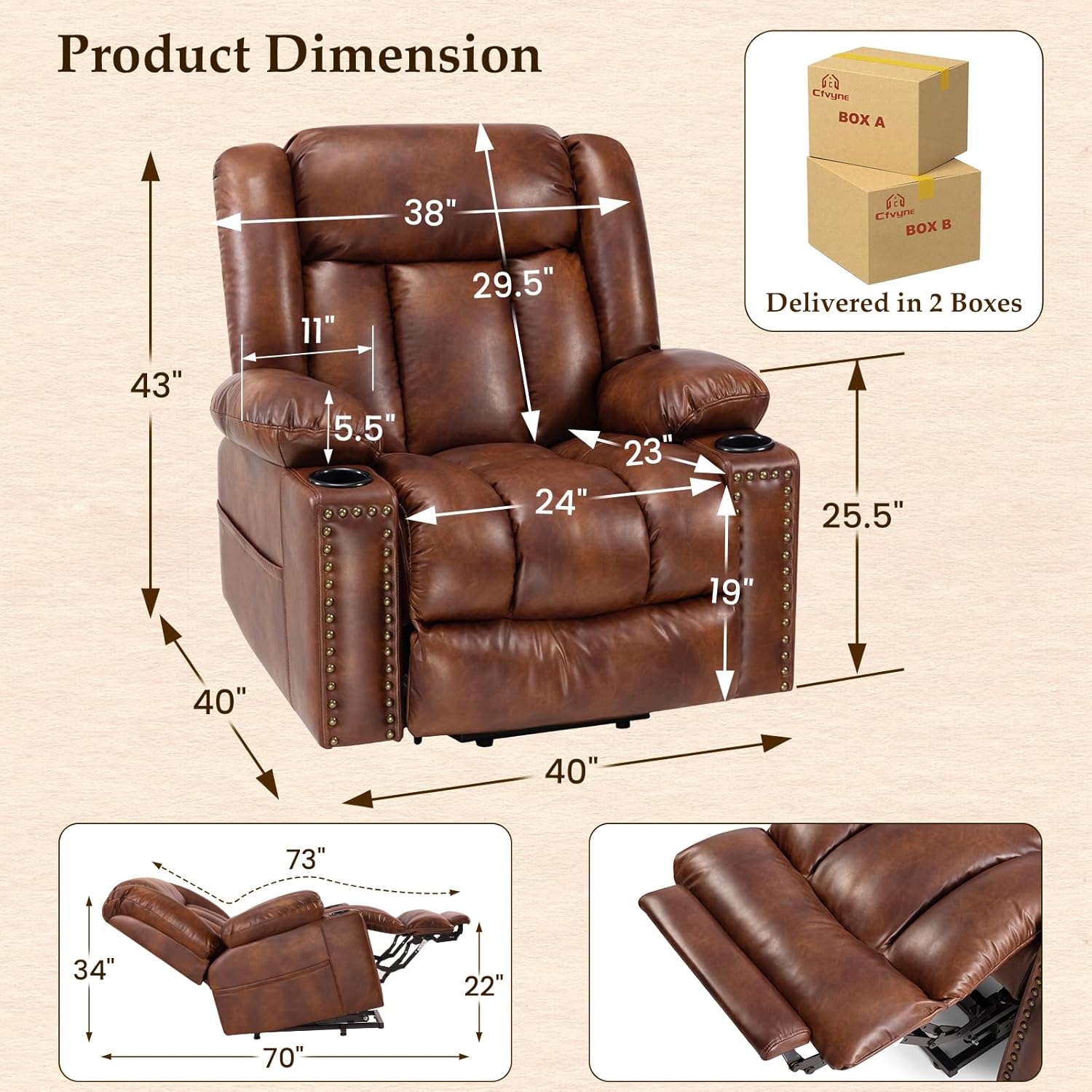 Power Lift Recliner for Elderly with Heat and Massage, Extended Footrest X9281