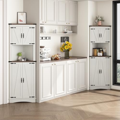 68" Tall Farmhouse Corner Cabinet with 4 Doors and Adjustable Shelves, Antique White C820