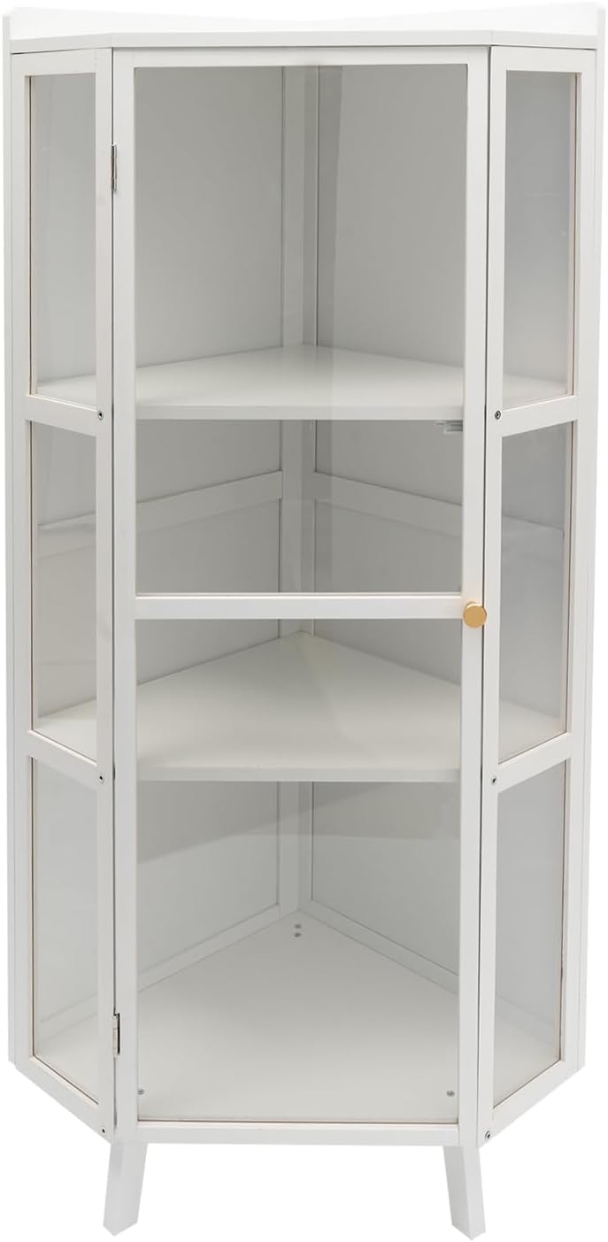 42.5" Corner Cabinet, 3-Tier Floor Storage Cabinet with Door for Kitchen Living Room Bedroom (White)