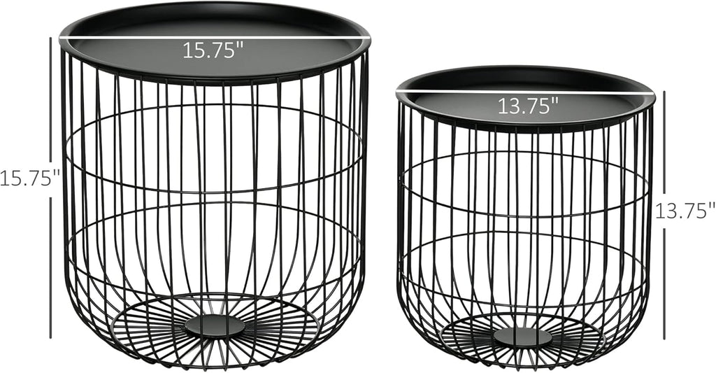 Nesting Coffee Tables Set of 2 with Storage, Black L3943
