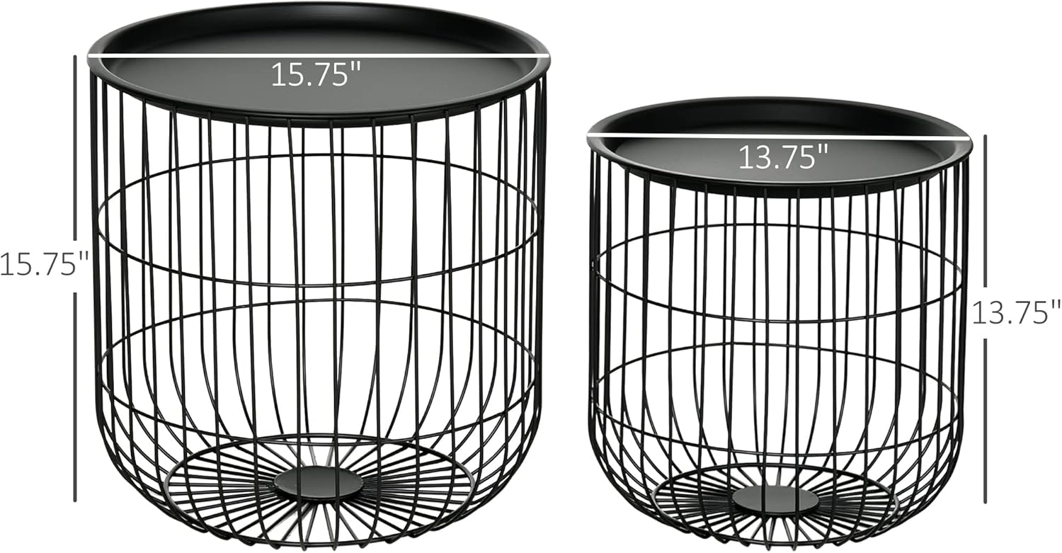 Nesting Coffee Tables Set of 2 with Storage, Black L3943