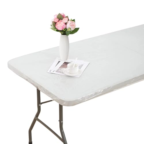 Pioggia Clear Vinyl Oblong Fitted Tablecloth Waterproof Elasticized (8Ft - 30 x 96 inch Rectangle) L13006