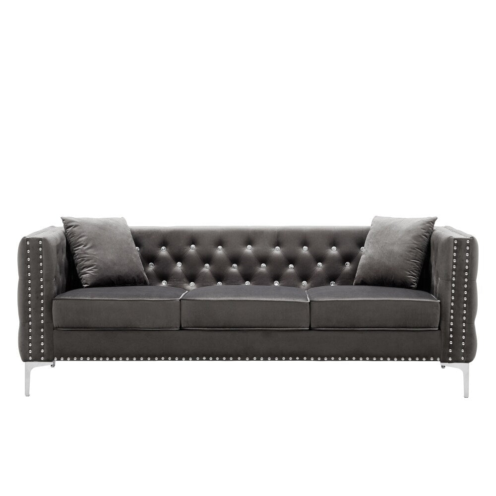 Modern 2 Piece Living Room Set with Sofa and Loveseat Grey