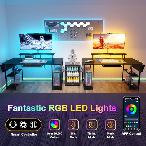 Gaming Desk with LED Lights & Power Outlets, Brown S159309