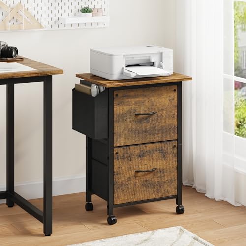 Mobile Filing Cabinet with 18" Tabletop, 2 Fabric Drawers, Rustic Brown W63589