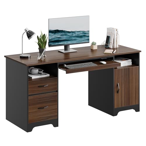 Bestier 59" Executive Desk with 2 Drawers and Storage Cabinet, Cherry J4872