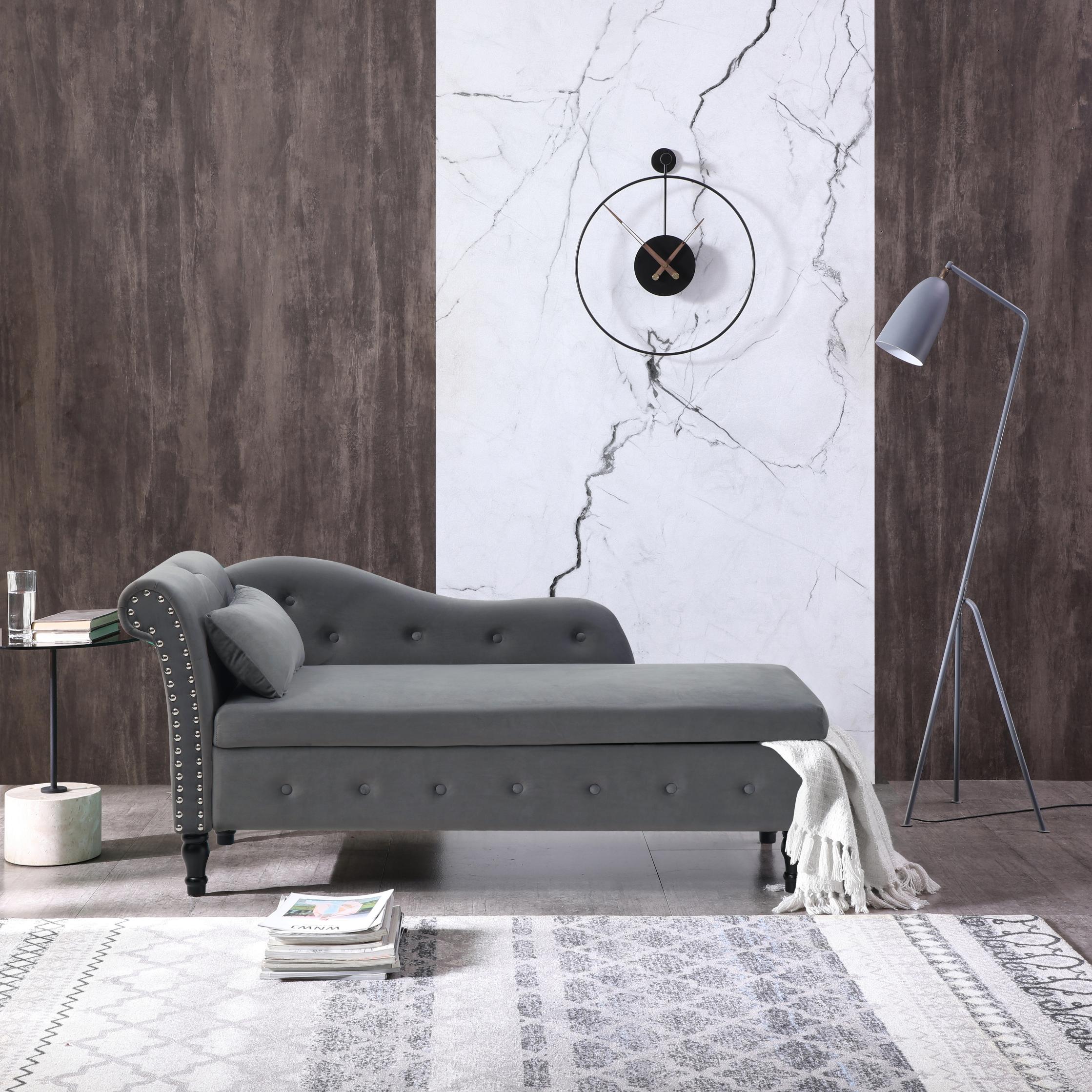 Velvet Chaise Lounge with Hidden Storage - Elegance & Storage