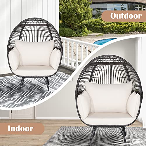 Oversized Egg Chair with Metal Stand and 4 Cushions, PE Rattan, Light Brown P508128