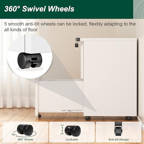 Superday 2 Drawer Metal Rolling File Cabinet with Lock, White E545765
