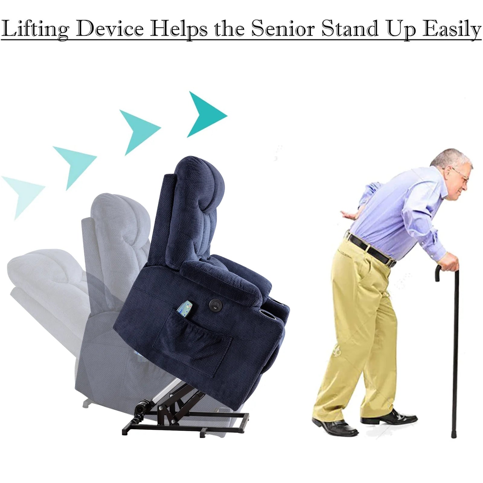 Power Lift Recliner Chair with Vibration Massage & Heat, Blue P788