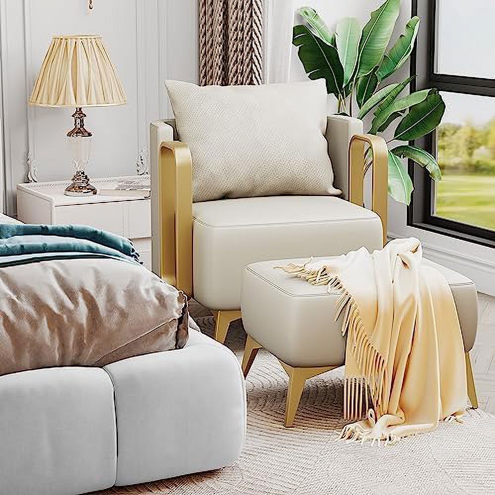 NLIBOOMLife Accent Chair with Ottoman Faux Leather Modern Living Room Armchair S42017