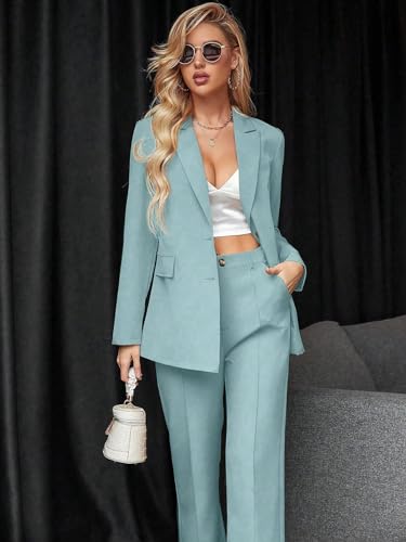 SweatyRocks Women's 2 Piece Blazer Set Long Sleeve Office Suits A9625