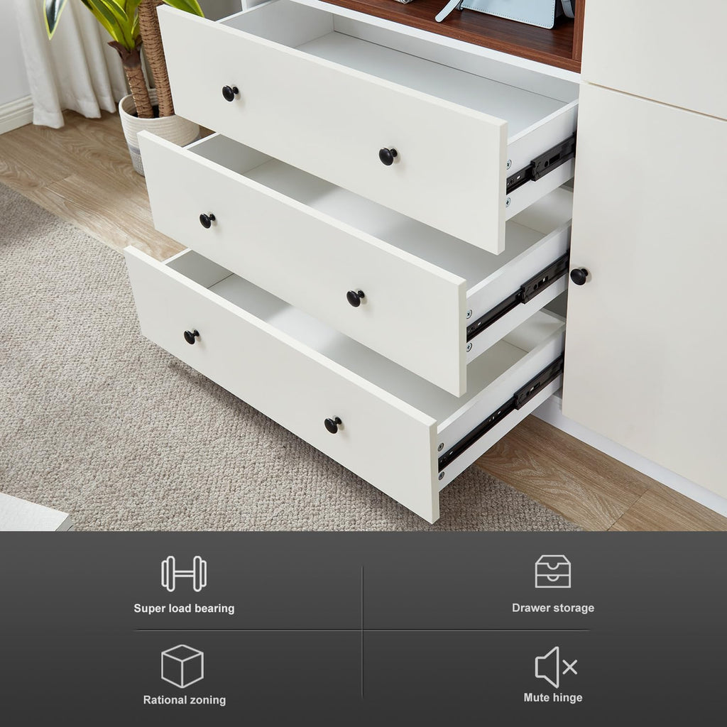 Wooden White 3-Door Armoire Wardrobe with Hanging Rod S96946