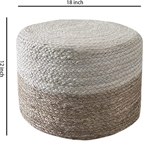 Jute Pouf Ottoman Hand Braided Round Boho Footrest Natural K5243