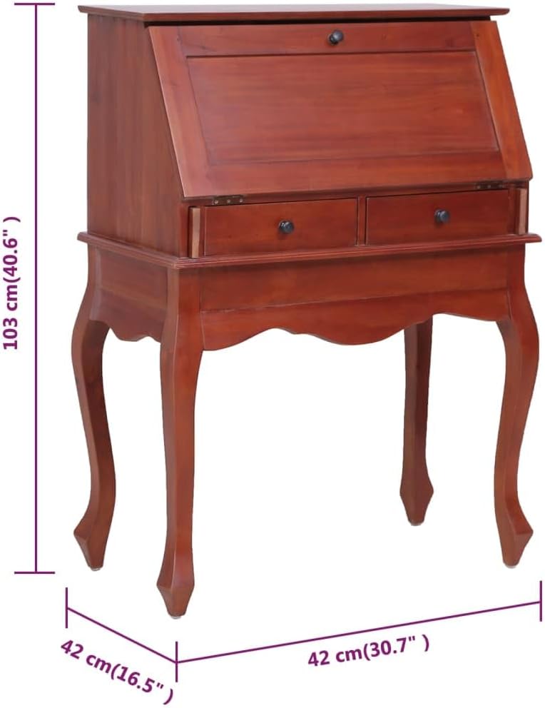 SKM Secretary Desk Solid Mahogany Wood Brown R130927