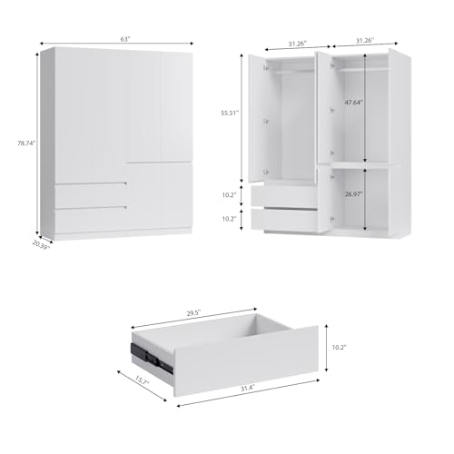 White Wardrobe Closet with Drawers and Doors M38375