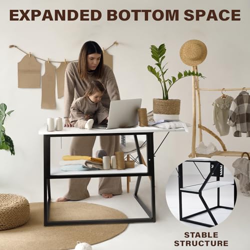 Sewing Table with Adjustable Platform and Storage Shelf - White M966