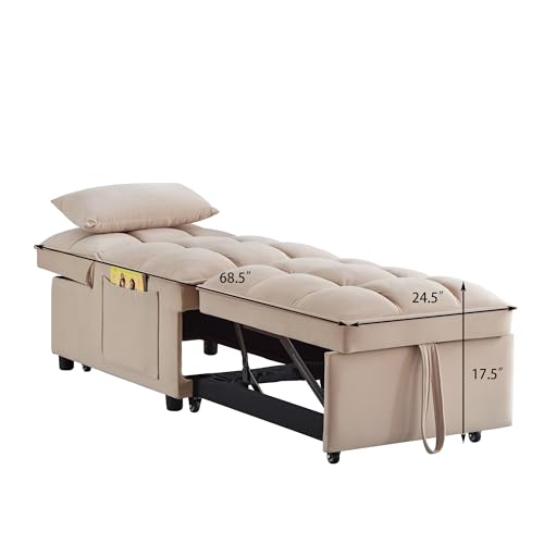 Velvet Sleeper Chair Bed with Adjustable Backrest, Taupe K77548