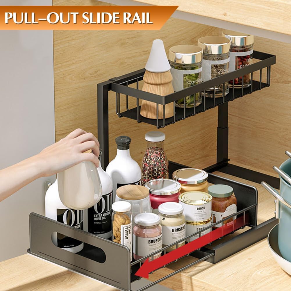 2 Pack Under Sink Organizers, Metal Slide Out Cabinet Shelf with Sliding Drawer Q31683