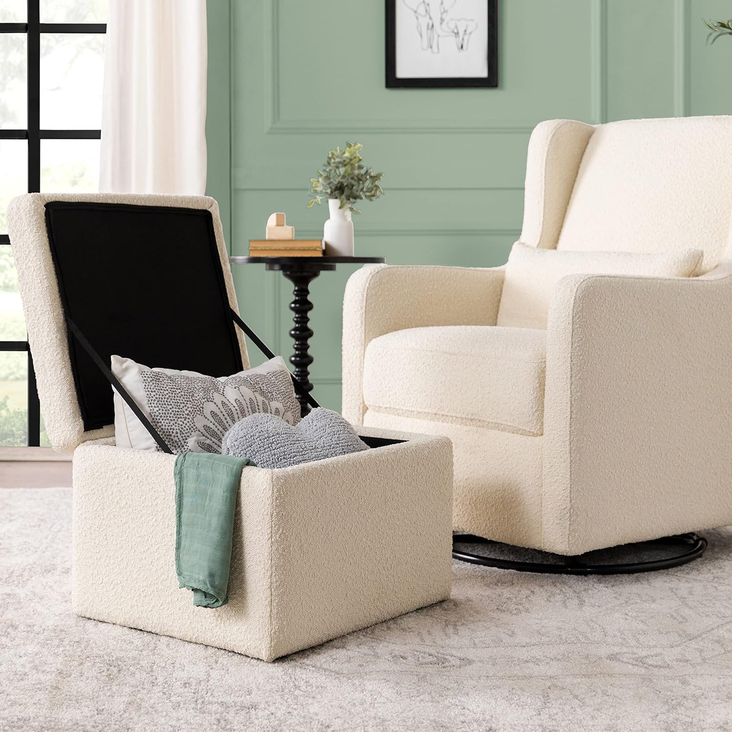 Carter's by DaVinci Adrian Swivel Glider with Storage Ottoman, Ivory Boucle R715477