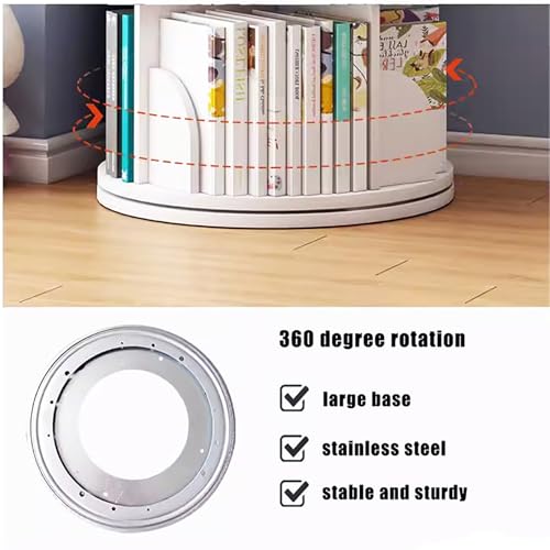 5 Tier Rotating Bookshelf Tower, Solid Wood Bookcase, White K103