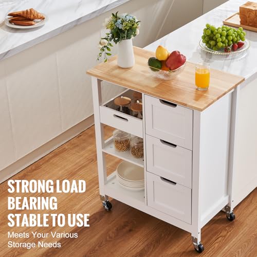 VEVOR Kitchen Island Cart, 26 inch Wood Top Rolling Cart with 3 Drawers D83256