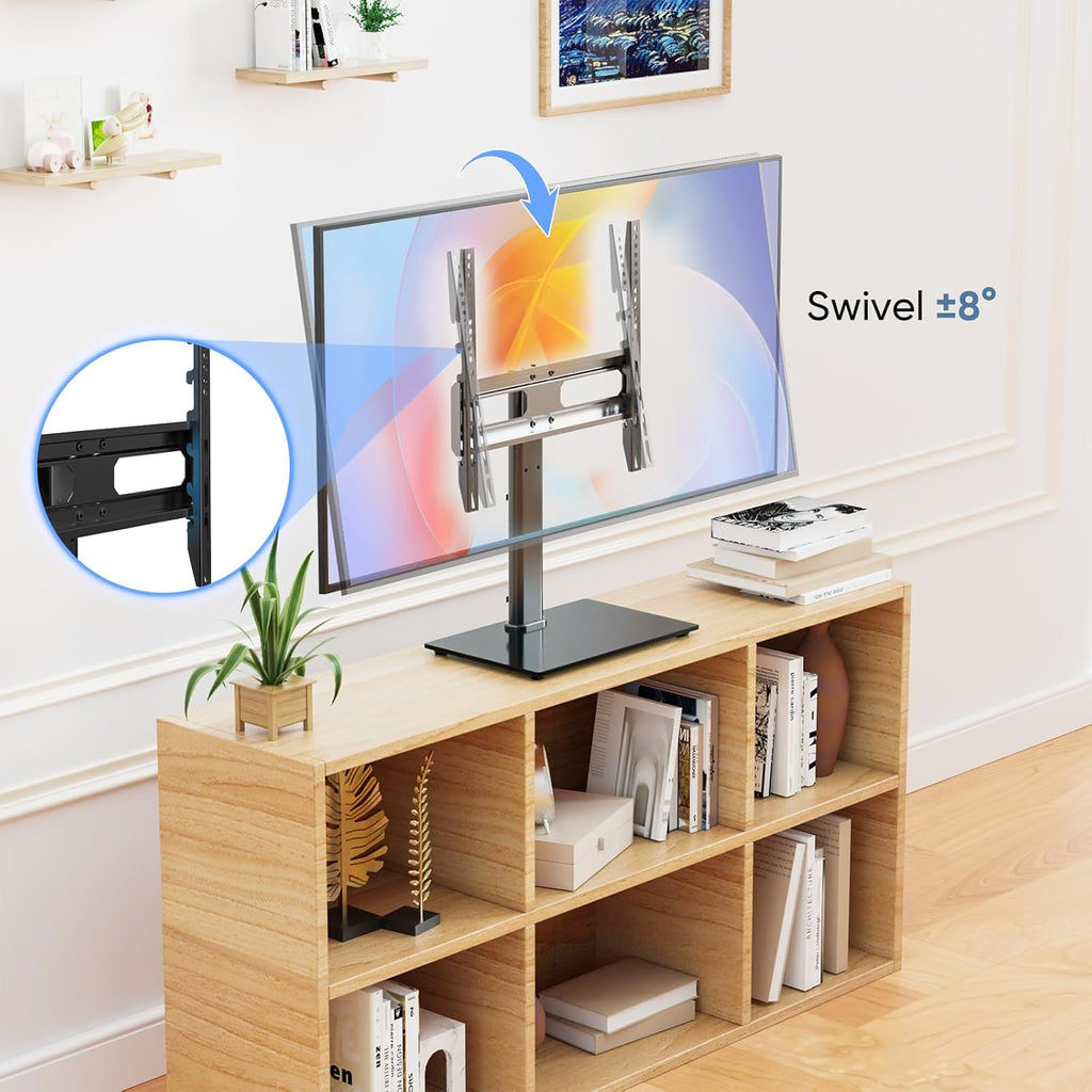 OLIXIS Universal TV Mount Stand for 26-55 inch TVs, Height Adjustable, Tempered Glass Base E252282