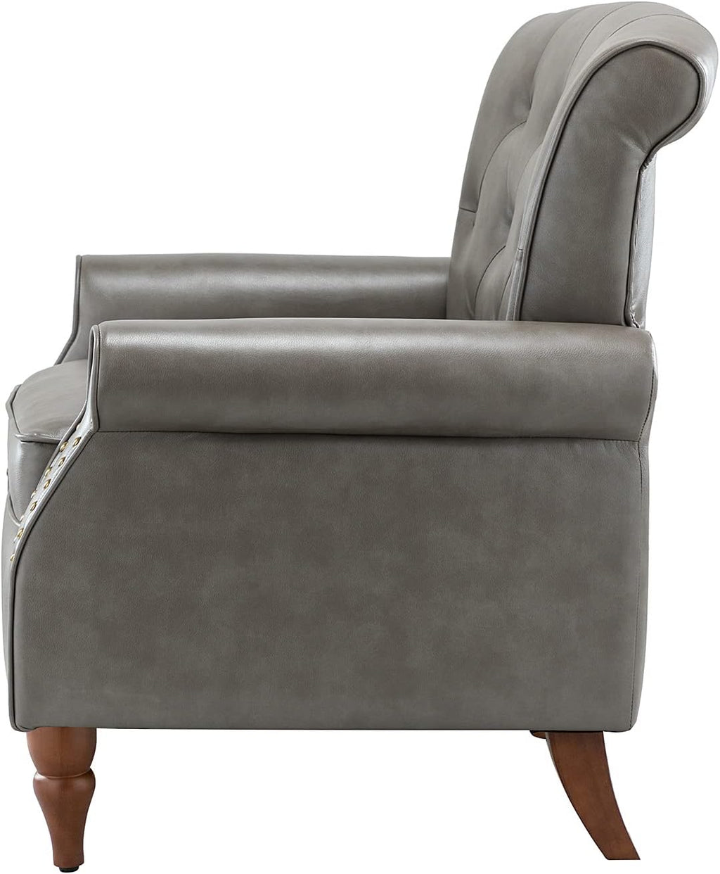 Faux Leather Accent Chair with Solid Wood Legs, Grey H35573