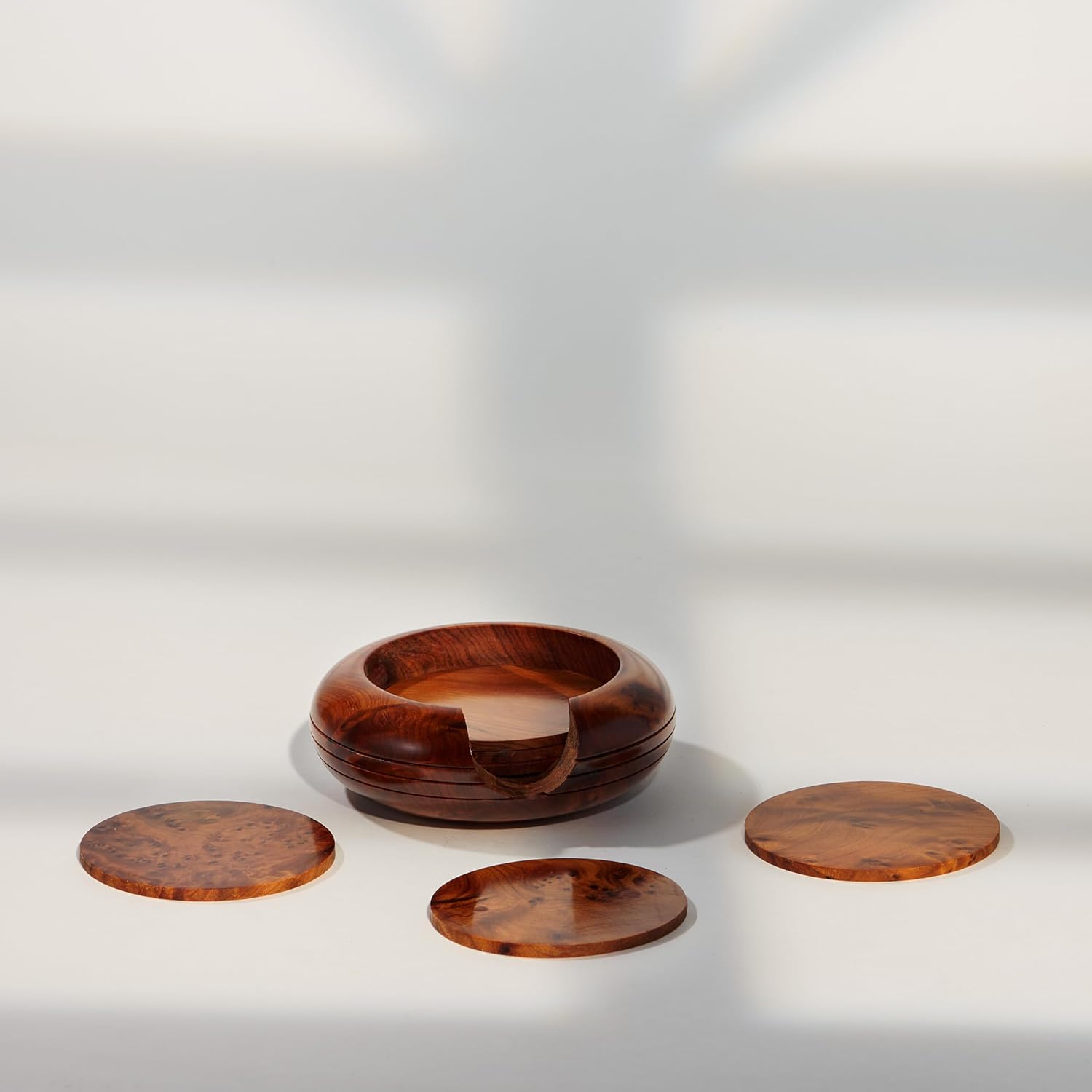 Thuya Wood Burl Coasters Set of 6 for Cups and Home Decor U1816