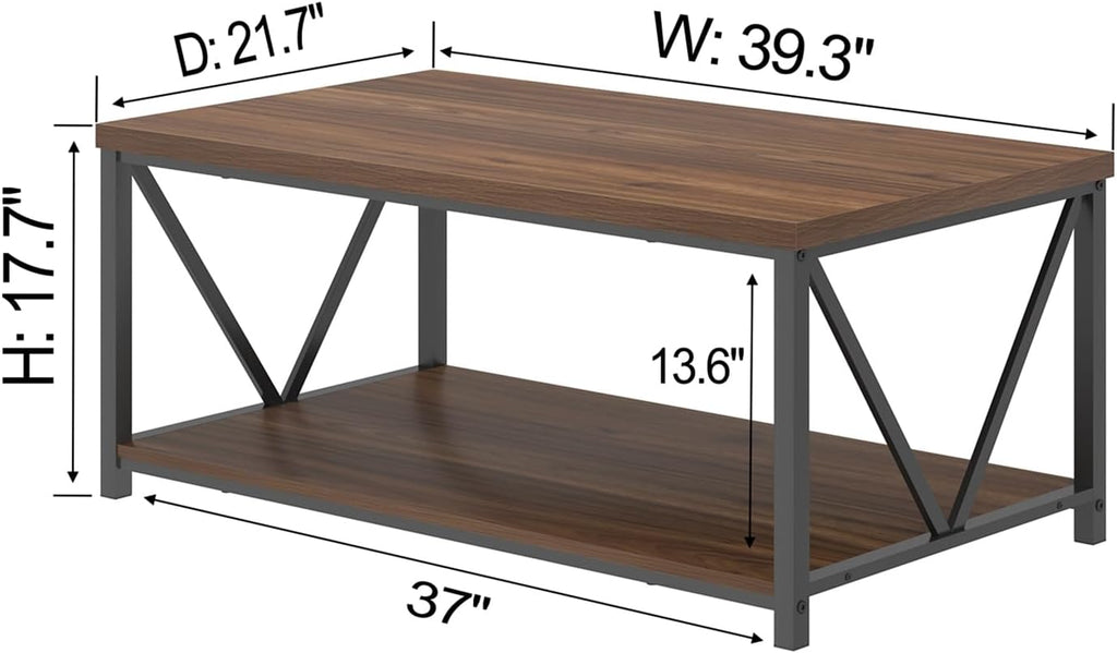 FOLUBAN Modern Coffee Table with Storage Shelf, Rustic Walnut T526484