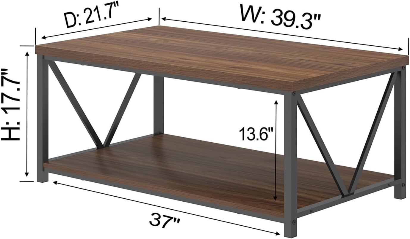 FOLUBAN Modern Coffee Table with Storage Shelf, Rustic Walnut T526484