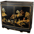 Oriental Furniture 32" Japanese Slant Front Cabinet - Red Landscape