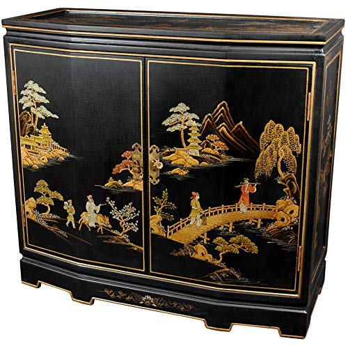 Oriental Furniture 32" Japanese Slant Front Cabinet - Red Landscape