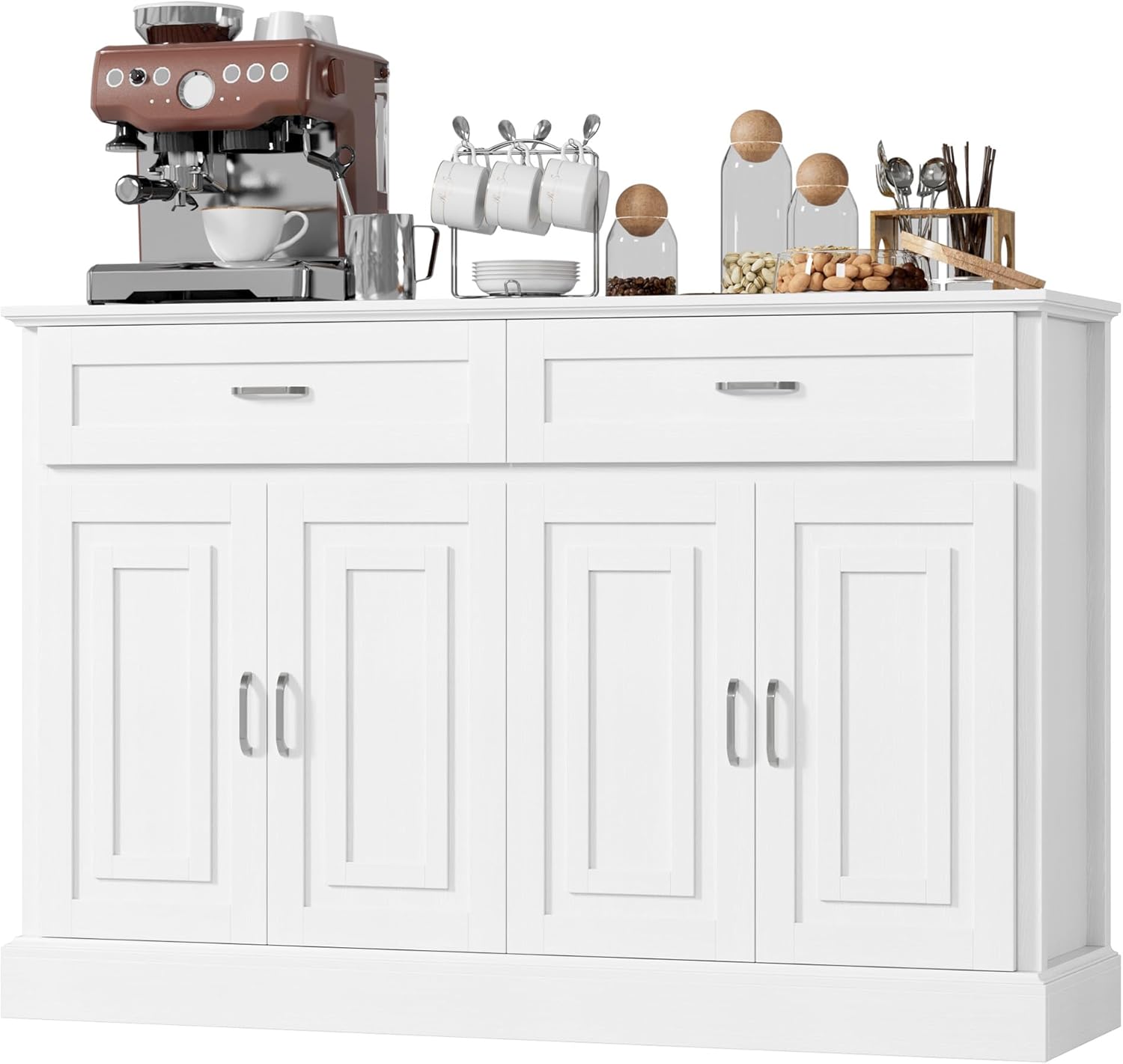 Sideboard Buffet Cabinet with Storage, 55.1" Large Kitchen Storage Cabinet with 2 Drawers and 4 Doors, Farmhouse Coffee Bar Display Cabinet for Kitchen Dining Room
