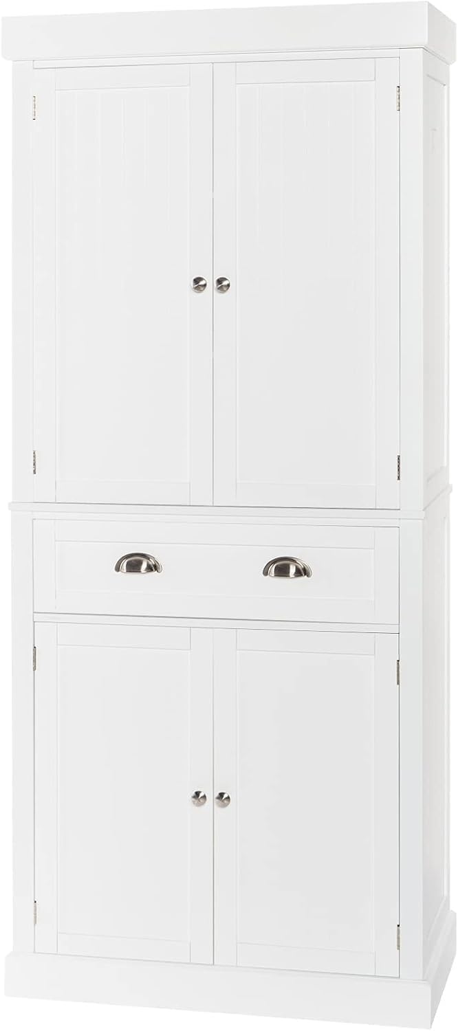 Freestanding Kitchen Pantry Cabinet with Doors and Shelves, White E981785