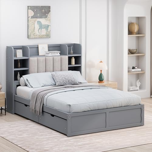NicBex Murphy Bed Cabinet Wall Bed Queen Size with Shelves, Drawers and USB Ports, White J4083