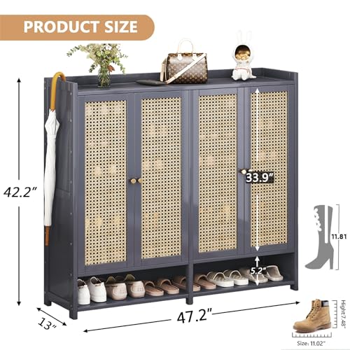 Bamboo Shoe Storage Cabinet with Doors, 8 Tier Freestanding Shoe Rack Q967184