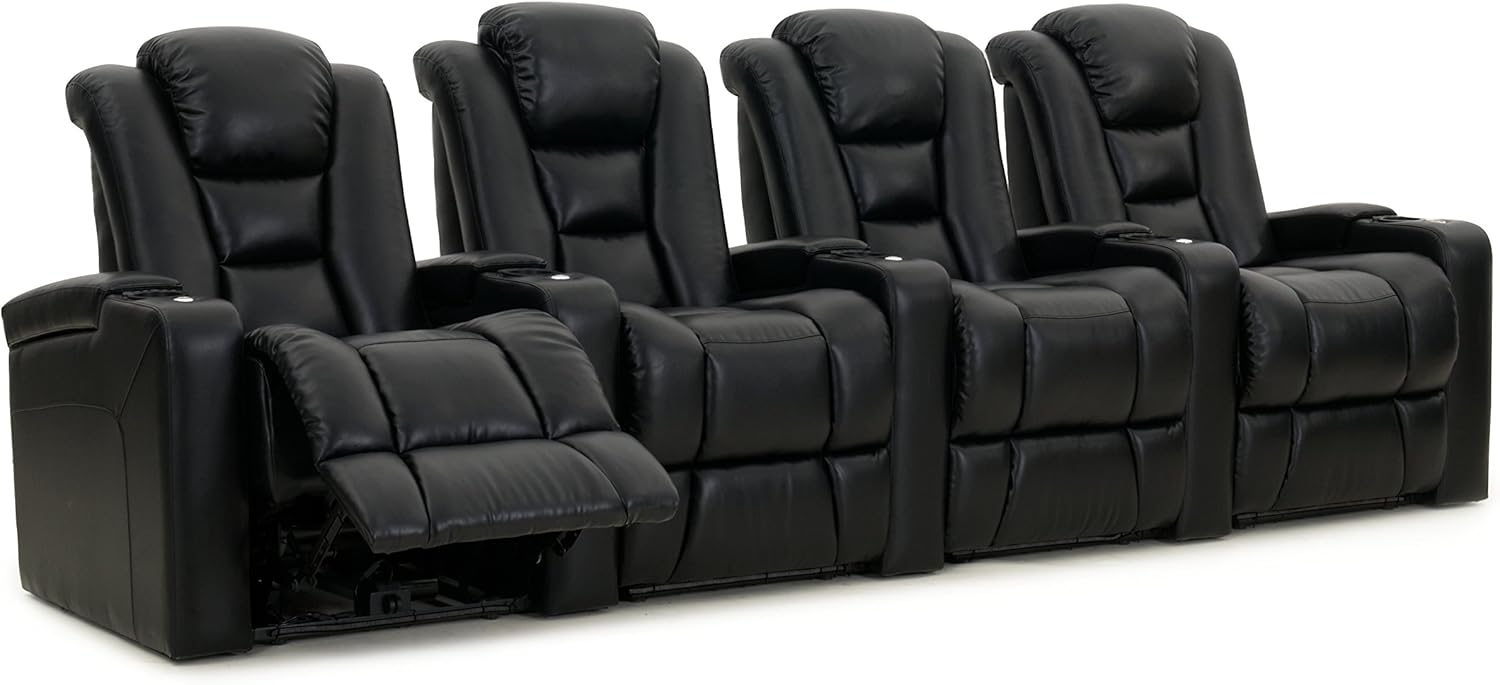 Octane Seating Mega XL950 Home Theater Seats - Black Bonded Leather - Row of 4 X483