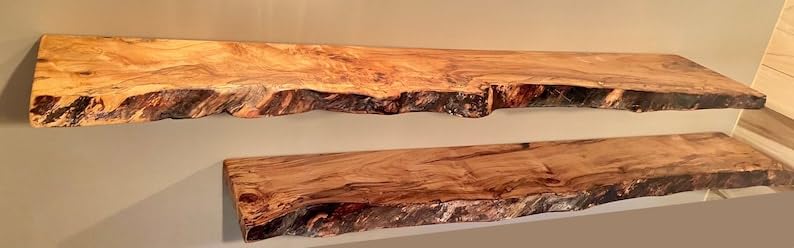 Customizable Live Edge Spalted Maple Floating Shelves, Wormy Maple Natural Edge Wood Shelf, Live Edge Ambrosia Maple, Live Edge Mantel (30",Standard)
