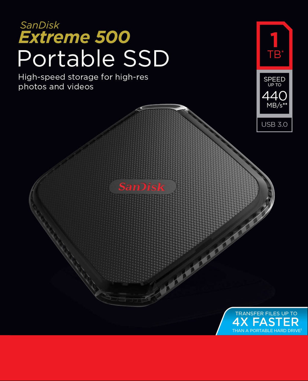 SanDisk Extreme 1 TB External SSD - Portable - USB 3.0 T3890