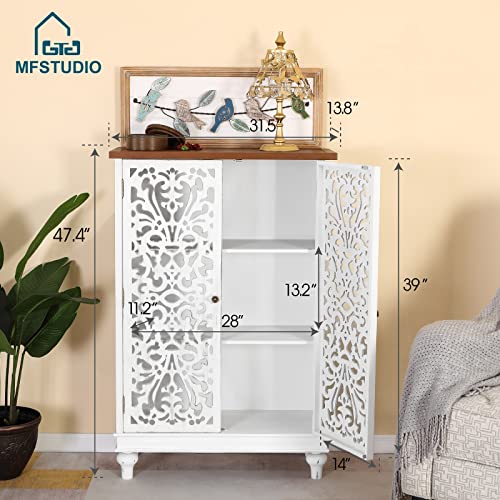 MFSTUDIO Small Accent Storage Cabinet with 1 Door, Farmhouse Floral Distressed Wood, White D689352