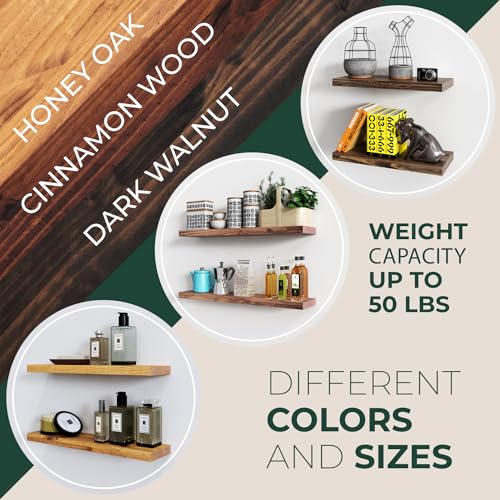 Letto Solid Wood Floating Shelves Set of 2, Honey Oak T9286
