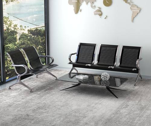 Kinsuite Waiting Room Bench Reception Chairs Set of 2 with Arms, Black A232